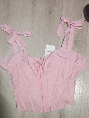 Forever 21 Pink Lace Tie-Shoulder Corset Top